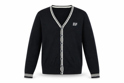 EF Men Black Cotton V-Neck Button Cardigan Size S