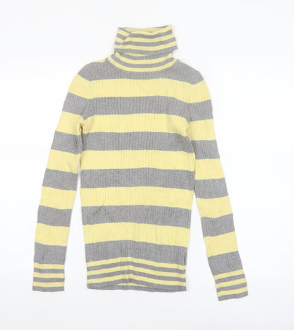 L.e.i. Teens Yellow Grey Striped Roll Neck Jumper S