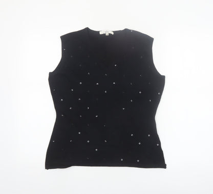 NÖH Women's Black Sleeveless Sequin V-Neck Knit Tank Top Size M