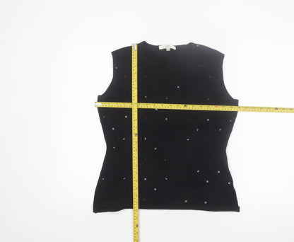 NÖH Women's Black Sleeveless Sequin V-Neck Knit Tank Top Size M