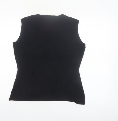 NÖH Women's Black Sleeveless Sequin V-Neck Knit Tank Top Size M