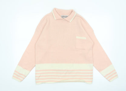 Worthington Women’s Pink Collared Striped Knit Petite Pullover Jumper M