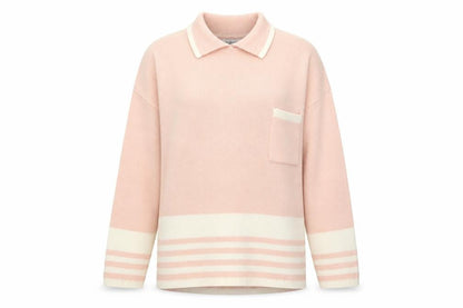Worthington Women’s Pink Collared Striped Knit Petite Pullover Jumper M