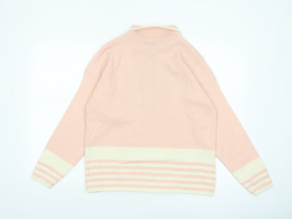 Worthington Women’s Pink Collared Striped Knit Petite Pullover Jumper M
