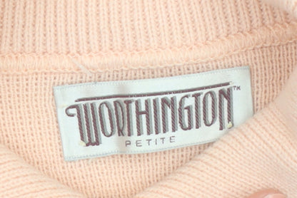 Worthington Women’s Pink Collared Striped Knit Petite Pullover Jumper M