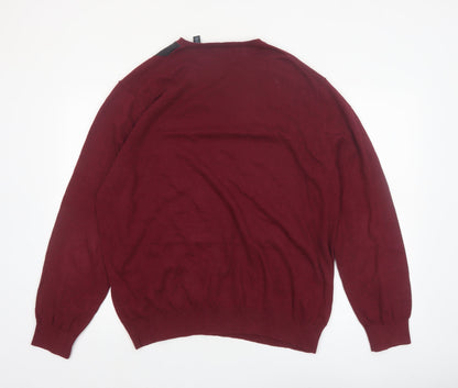 Van Heusen Studio Men's Red Argyle Cotton V-Neck Jumper XL