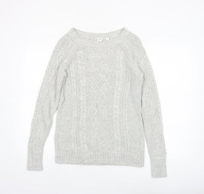 GAP Women’s Grey Cable-Knit Cotton Jumper Size S Crew Neck