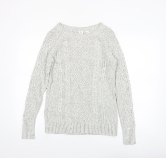 GAP Women’s Grey Cable-Knit Cotton Jumper Size S Crew Neck