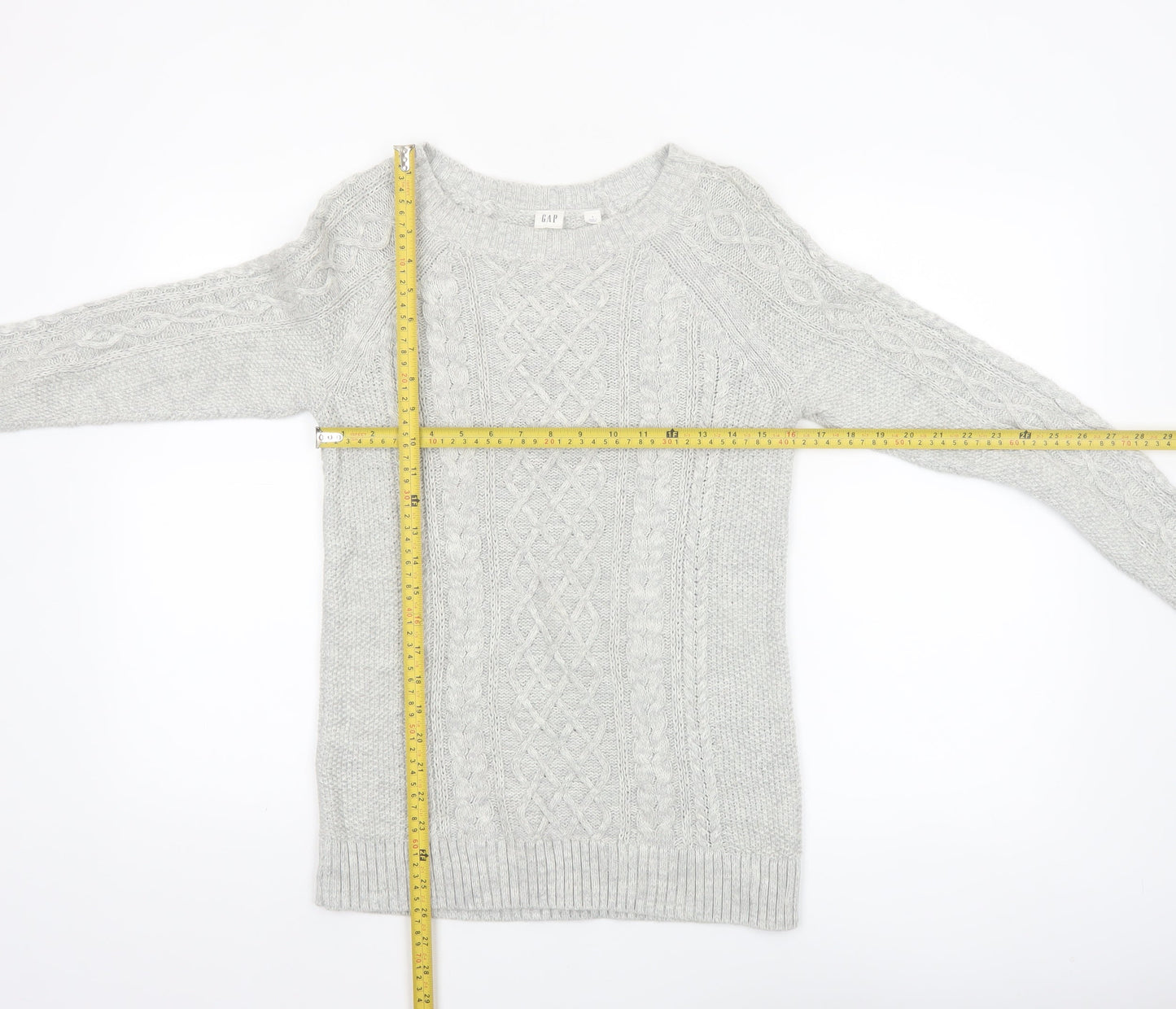 GAP Women’s Grey Cable-Knit Cotton Jumper Size S Crew Neck