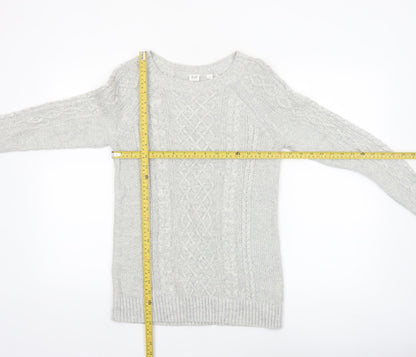 GAP Women’s Grey Cable-Knit Cotton Jumper Size S Crew Neck