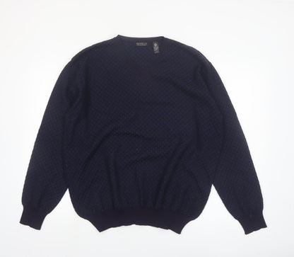 Segreto Men's Blue Wool V-Neck Pullover Jumper Size L