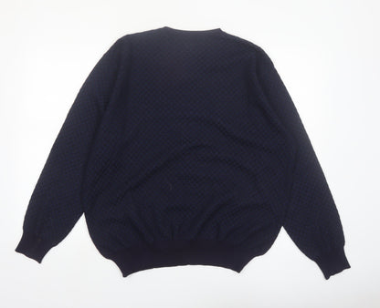 Segreto Men's Blue Wool V-Neck Pullover Jumper Size L