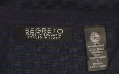 Segreto Men's Blue Wool V-Neck Pullover Jumper Size L