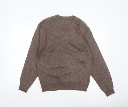 Vieste Men's Brown Argyle V-Neck Wool Blend Jumper M