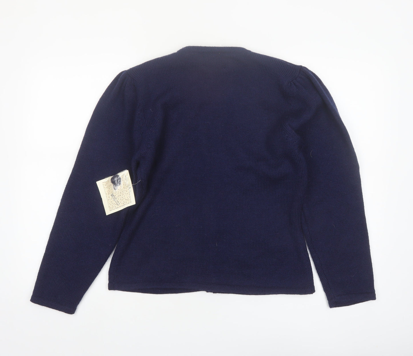 Susan Bristol Women's Blue M Hand Embroidered Wool Floral Cardigan