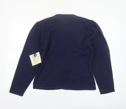 Susan Bristol Women's Blue M Hand Embroidered Wool Floral Cardigan