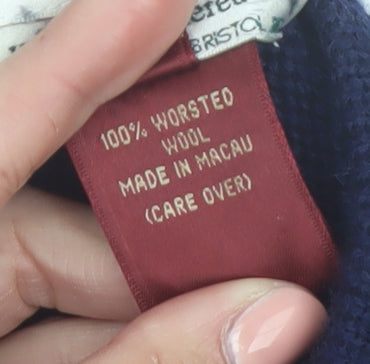 Susan Bristol Women's Blue M Hand Embroidered Wool Floral Cardigan