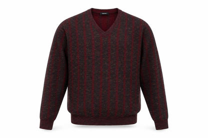 Walbusch Men's Red Striped Wool V-Neck Jumper Size L