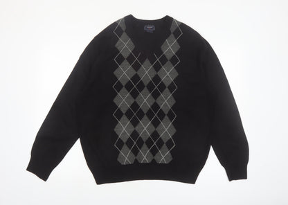 Dockers Men's Black Argyle V-Neck Acrylic Jumper Size L