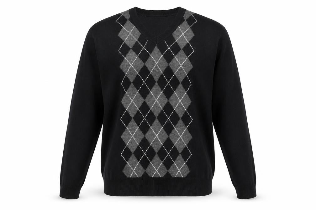 Dockers Men's Black Argyle V-Neck Acrylic Jumper Size L