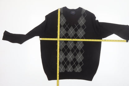 Dockers Men's Black Argyle V-Neck Acrylic Jumper Size L