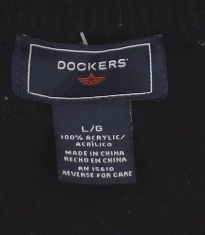 Dockers Men's Black Argyle V-Neck Acrylic Jumper Size L