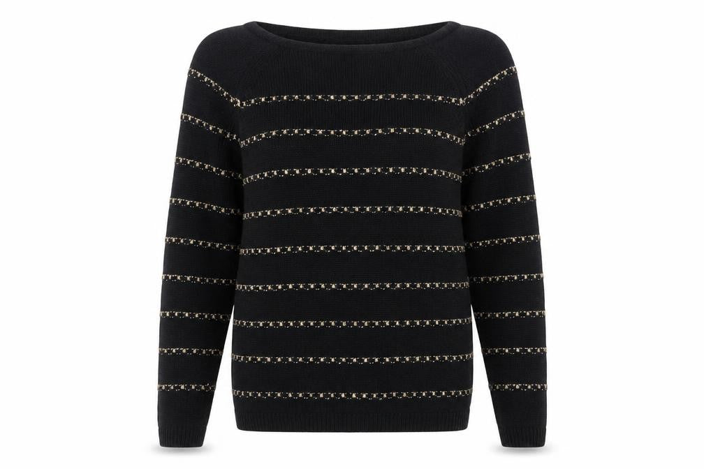 Ann Taylor Loft Women's Black Petite Medium Striped Pullover Jumper