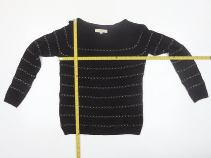 Ann Taylor Loft Women's Black Petite Medium Striped Pullover Jumper