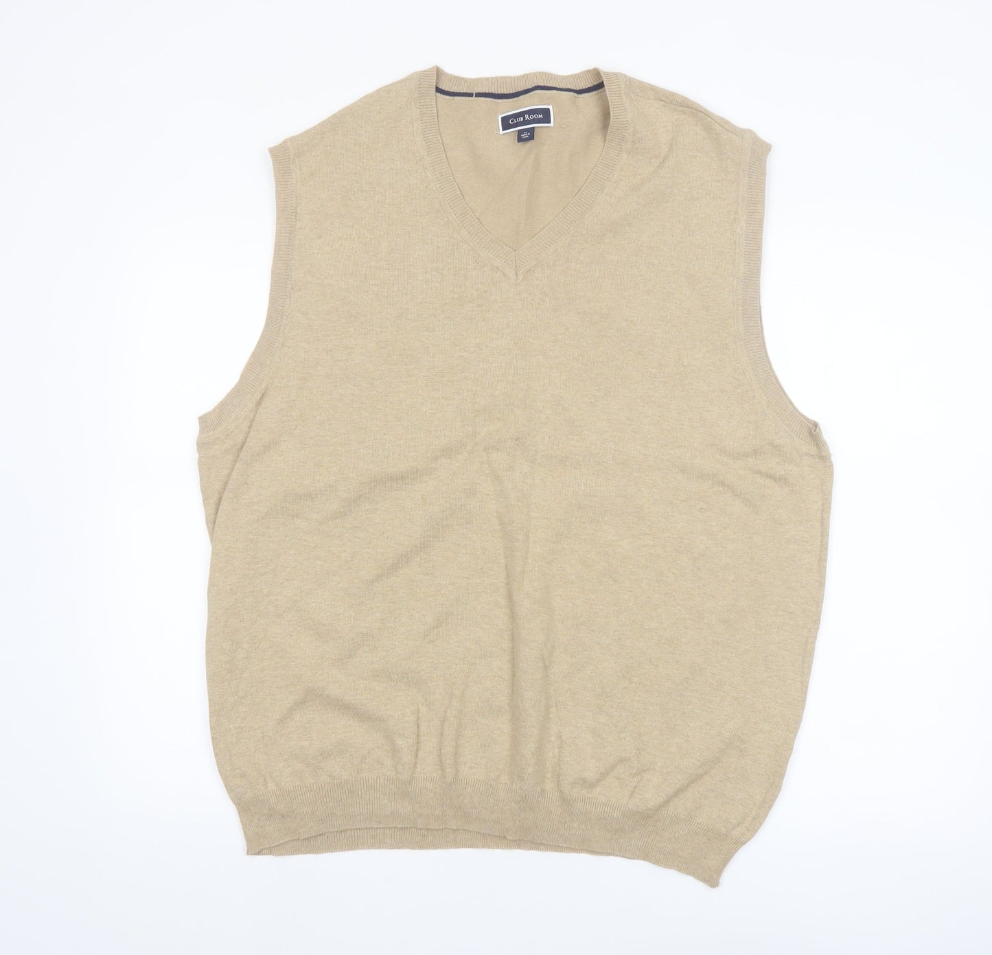 Club Room Men's Beige XL Sleeveless V-Neck Cotton Knit Jumper Vest