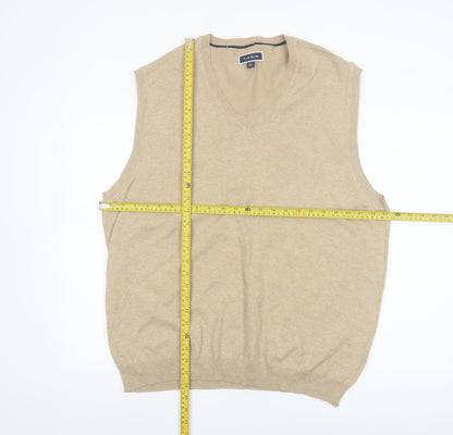 Club Room Men's Beige XL Sleeveless V-Neck Cotton Knit Jumper Vest