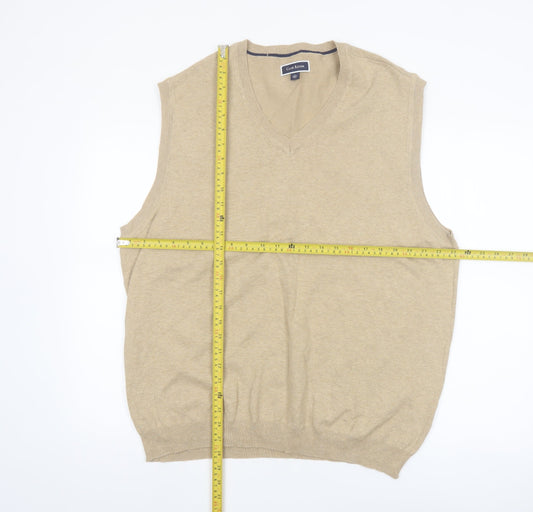 Club Room Men's Beige XL Sleeveless V-Neck Cotton Knit Jumper Vest