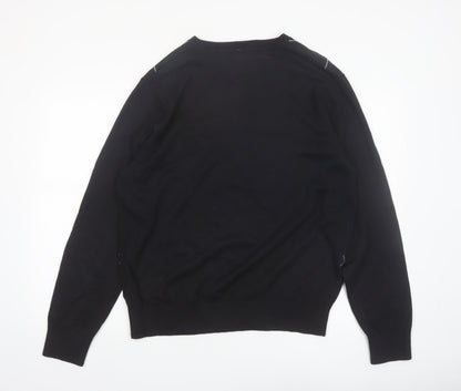 Tommy Hilfiger Men's Black Argyle V-Neck Cotton Jumper Size L