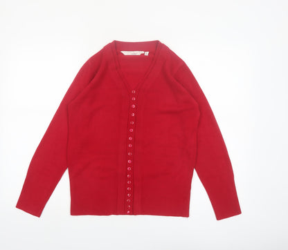 EWM Women Red Acrylic V-Neck Button Cardigan Size 10-12
