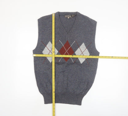 Eleven Sixty Six Men's Grey Argyle Wool Blend Sleeveless Vest L