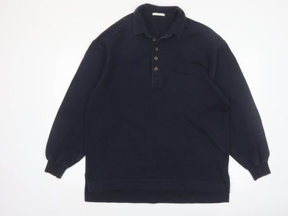 Marks and Spencer Men's Navy Long Sleeve Cotton Polo Shirt Medium