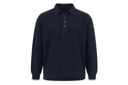 Marks and Spencer Men's Navy Long Sleeve Cotton Polo Shirt Medium