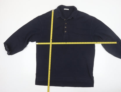 Marks and Spencer Men's Navy Long Sleeve Cotton Polo Shirt Medium