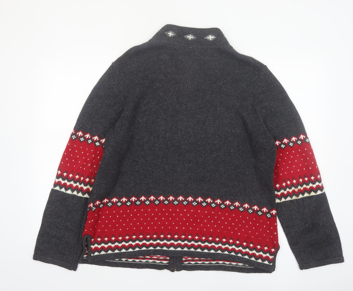 Guide Series Women Grey Red Full Zip Snowflake Cardigan L Winter Knit