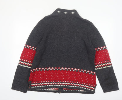 Guide Series Women Grey Red Full Zip Snowflake Cardigan L Winter Knit
