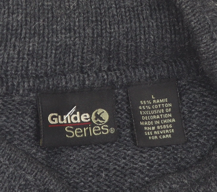 Guide Series Women Grey Red Full Zip Snowflake Cardigan L Winter Knit