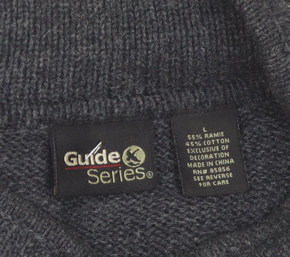 Guide Series Women Grey Red Full Zip Snowflake Cardigan L Winter Knit