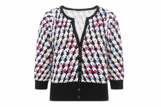 White House Black Market Women’s Multicoloured L Geometric V-Neck Cardigan