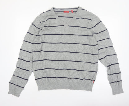 IZOD Men's Grey Striped Cotton V-Neck Jumper Size M