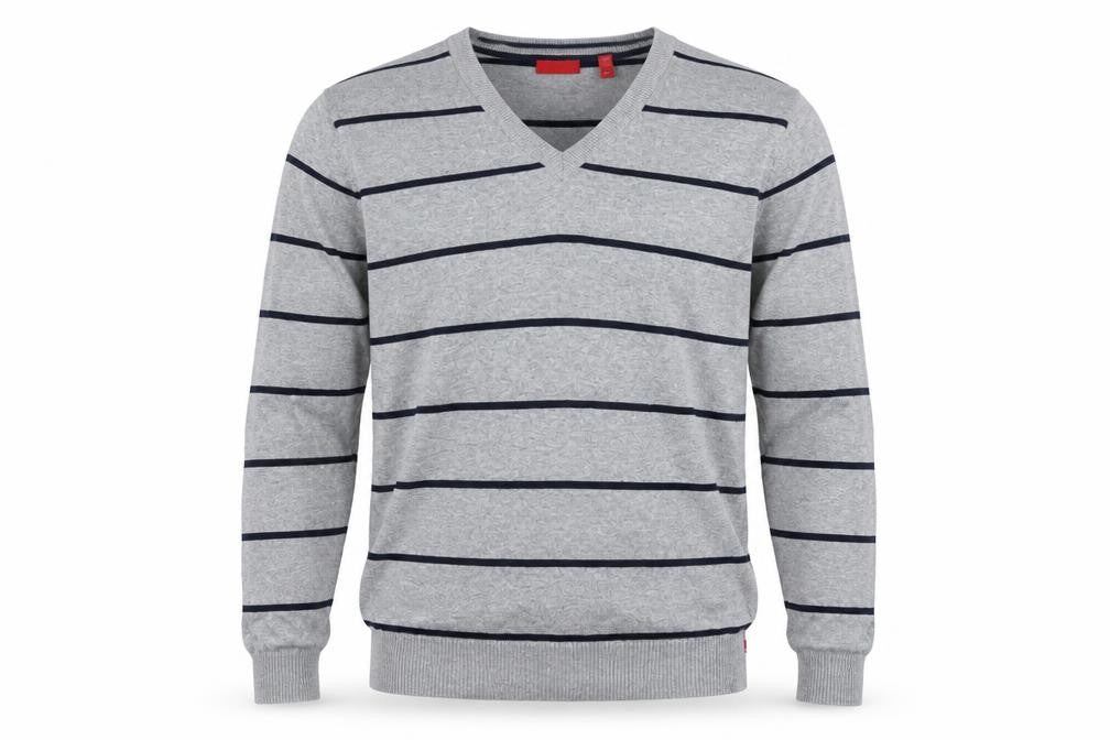 IZOD Men's Grey Striped Cotton V-Neck Jumper Size M