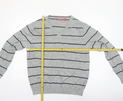 IZOD Men's Grey Striped Cotton V-Neck Jumper Size M