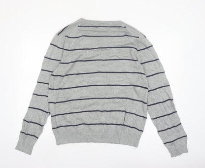 IZOD Men's Grey Striped Cotton V-Neck Jumper Size M