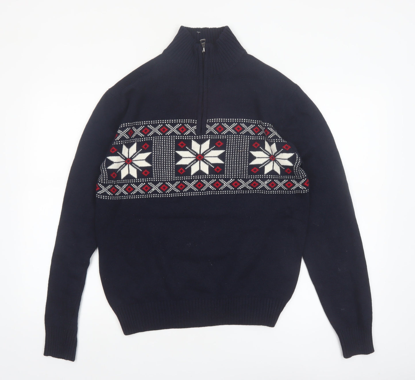 Weatherproof Men’s Blue Fair Isle 1/4 Zip Cotton Jumper Size S