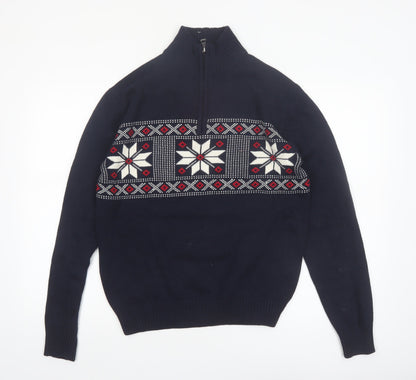 Weatherproof Men’s Blue Fair Isle 1/4 Zip Cotton Jumper Size S