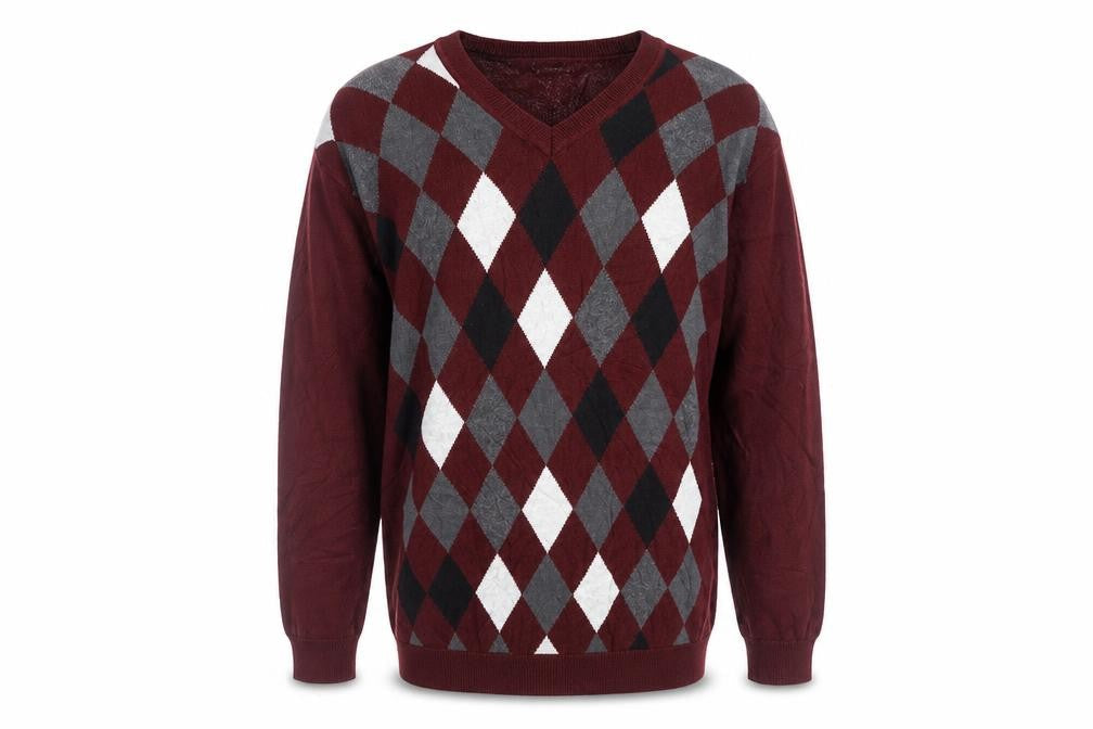 Axcess Men Red Argyle V-Neck Cotton Pullover Jumper M