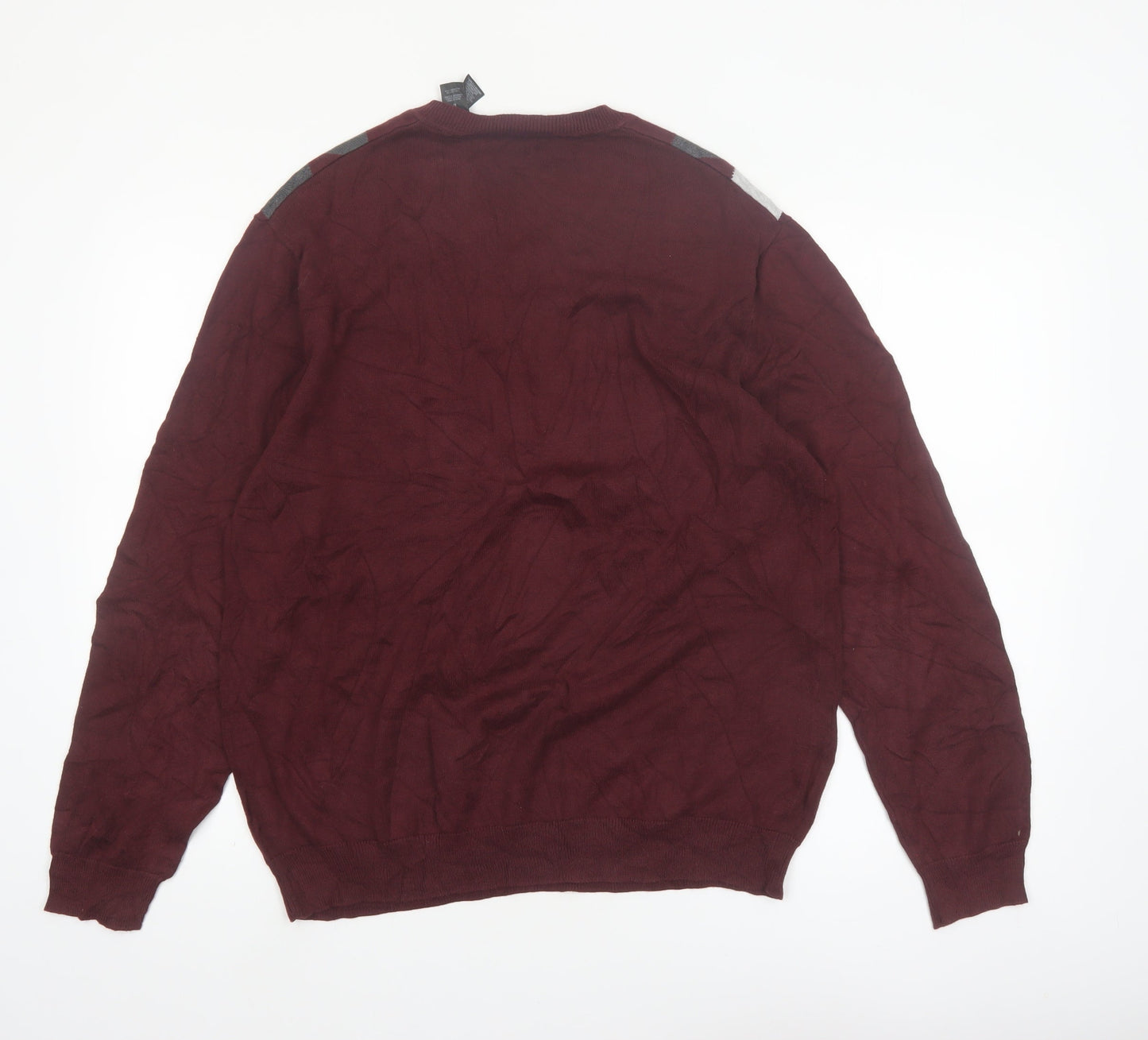 Axcess Men Red Argyle V-Neck Cotton Pullover Jumper M